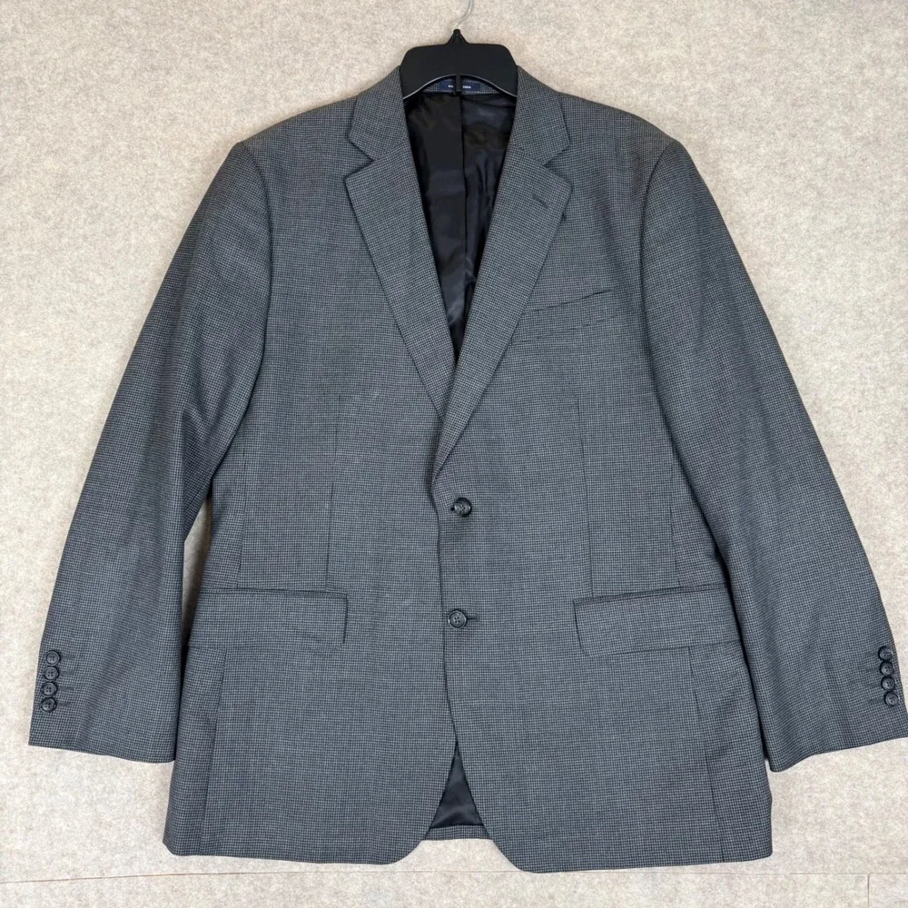 Stafford Blazer 42 Reg Travel Classic Fit Grey Micro Houndstooth Sport Coat